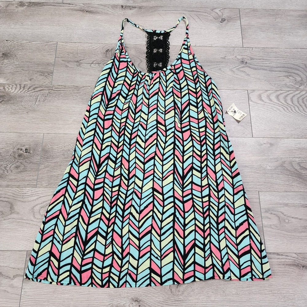 AKIRA CHICAGO RED LABEL Women's Colorful Geometric Print Dress Size M Lace NWT